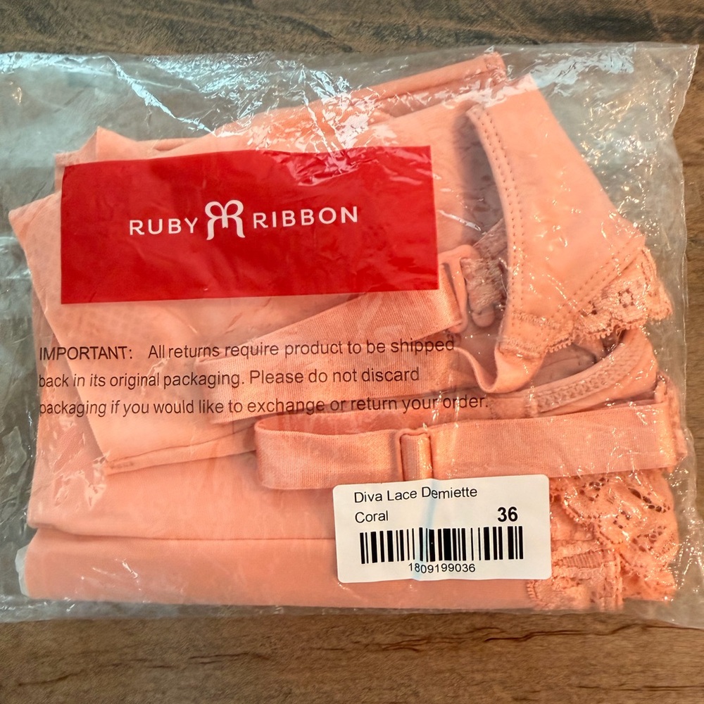 Ruby Ribbon Coral Lace Demiette 36 NEW